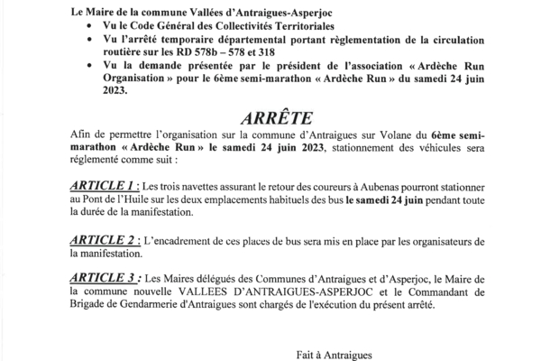 ANTRAIGUES - Arrêté 35/2023 - Ardèche Run