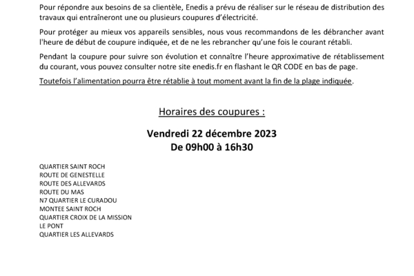 ANTRAIGUES - COUPURE ÉLECTRICITÉ ENEDIS