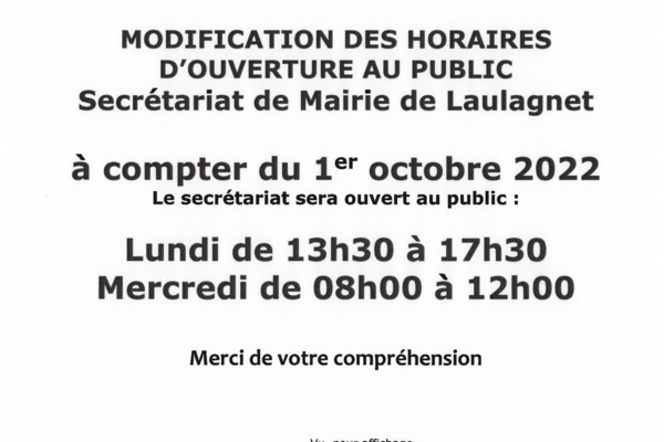 Changement des horaires d'ouverture de la mairie deleguée d'asperjoc 