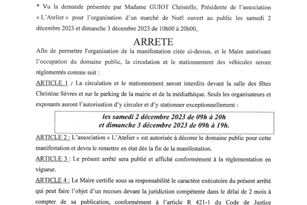 ANTRAIGUES - Arrêté 82/2023 - Marché de Noël
