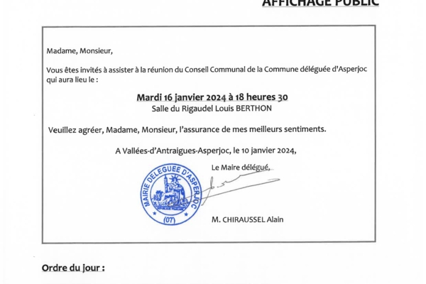 ASPERJOC - Réunion du Conseil communal
