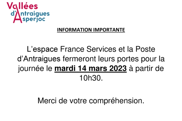 Fermeture exceptionnelle de la Poste et France Services