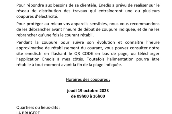 ASPERJOC - Coupure électricité ENEDIS