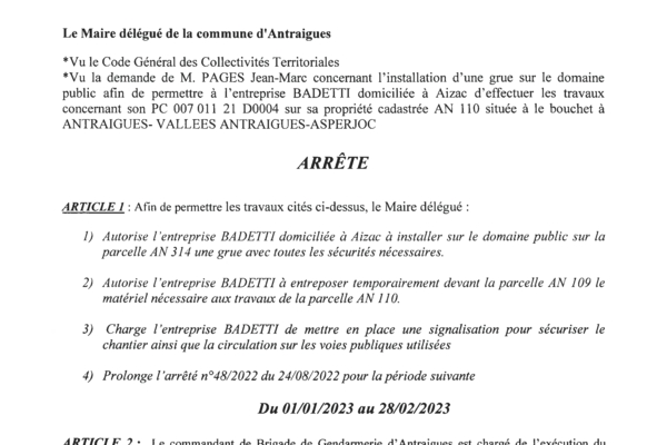 Arrêté 66/2022 - Prolongation travaux BADETTI Le Bouchet
